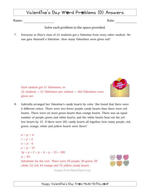 The Valentine's Day Math Word Problems (Multi-Step) (D) Math Worksheet Page 2