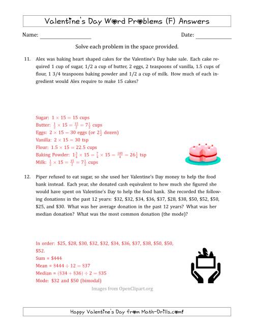 The Valentine's Day Math Word Problems (Multi-Step) (F) Math Worksheet Page 2