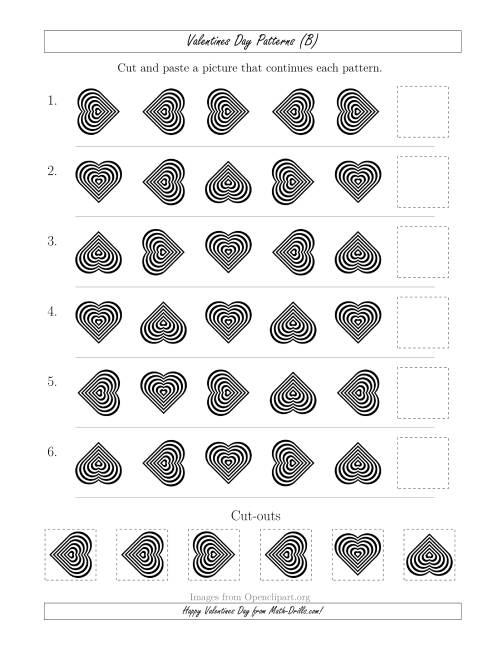 The Valentines Day Picture Patterns with Rotation Attribute Only (B) Math Worksheet