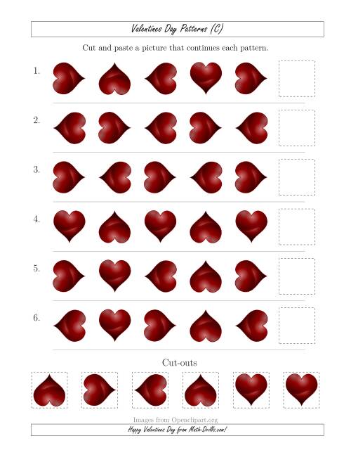 The Valentines Day Picture Patterns with Rotation Attribute Only (C) Math Worksheet