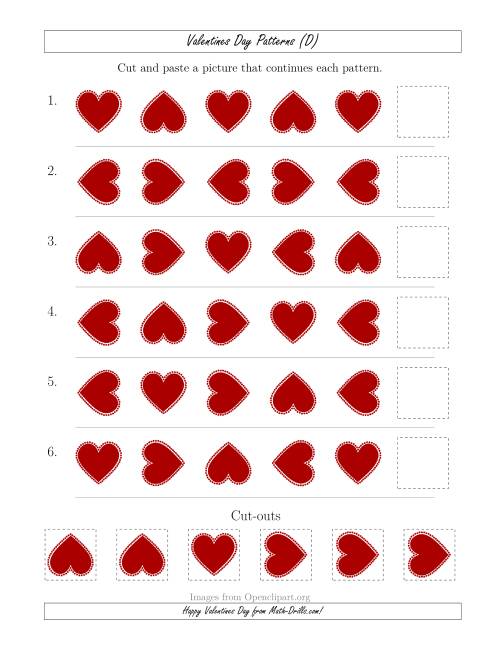 The Valentines Day Picture Patterns with Rotation Attribute Only (D) Math Worksheet