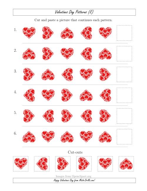The Valentines Day Picture Patterns with Rotation Attribute Only (E) Math Worksheet