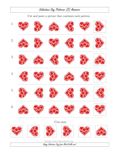 The Valentines Day Picture Patterns with Rotation Attribute Only (E) Math Worksheet Page 2