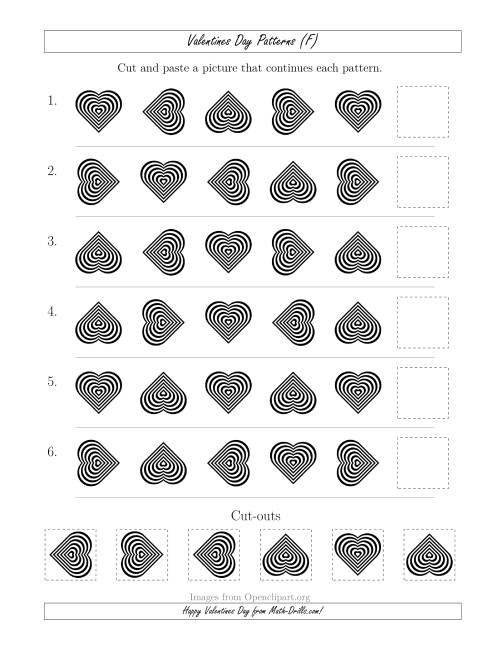 The Valentines Day Picture Patterns with Rotation Attribute Only (F) Math Worksheet