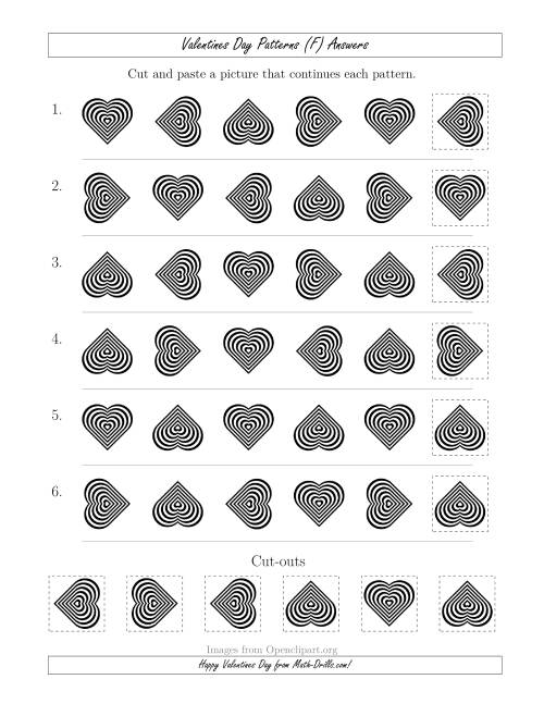 The Valentines Day Picture Patterns with Rotation Attribute Only (F) Math Worksheet Page 2