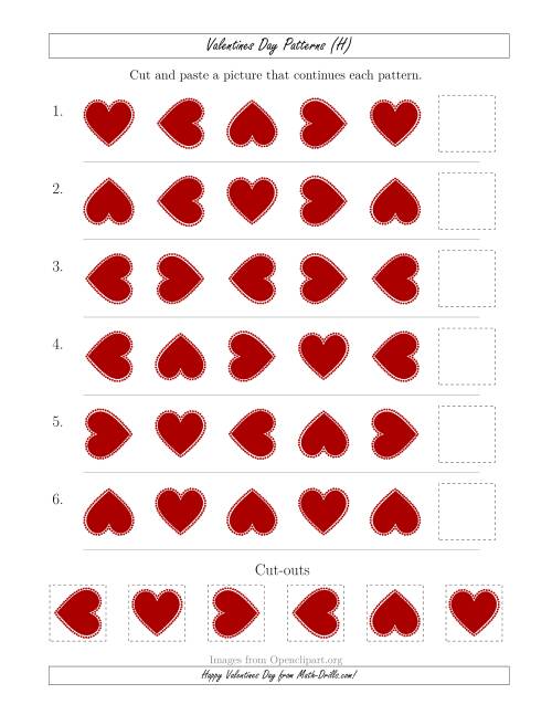 The Valentines Day Picture Patterns with Rotation Attribute Only (H) Math Worksheet