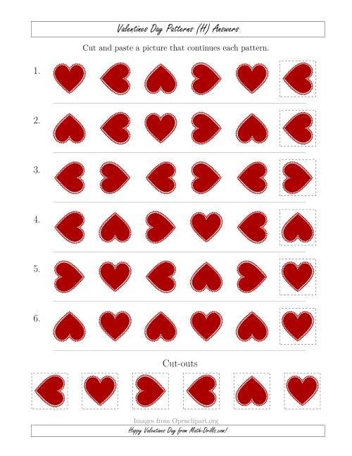 The Valentines Day Picture Patterns with Rotation Attribute Only (H) Math Worksheet Page 2