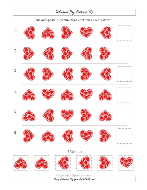 The Valentines Day Picture Patterns with Rotation Attribute Only (I) Math Worksheet