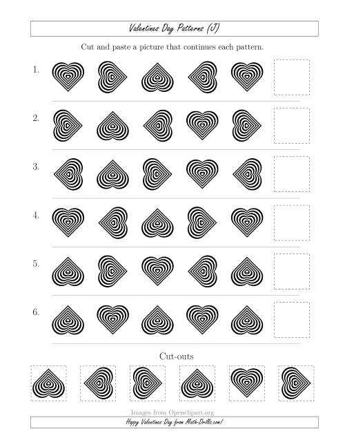 The Valentines Day Picture Patterns with Rotation Attribute Only (J) Math Worksheet