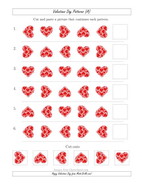 The Valentines Day Picture Patterns with Rotation Attribute Only (All) Math Worksheet