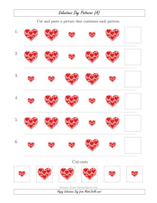 The Valentines Day Picture Patterns with Size Attribute Only (A) Math Worksheet
