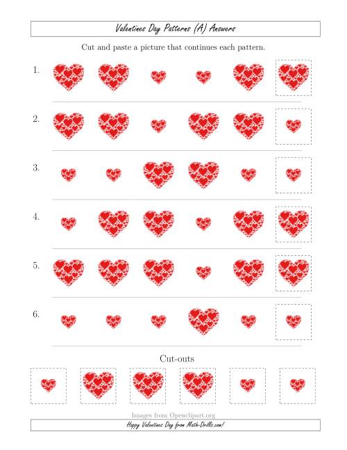 The Valentines Day Picture Patterns with Size Attribute Only (A) Math Worksheet Page 2