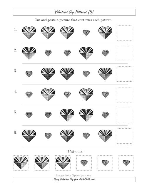 The Valentines Day Picture Patterns with Size Attribute Only (B) Math Worksheet