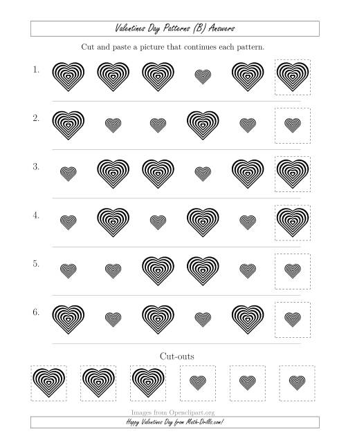 The Valentines Day Picture Patterns with Size Attribute Only (B) Math Worksheet Page 2