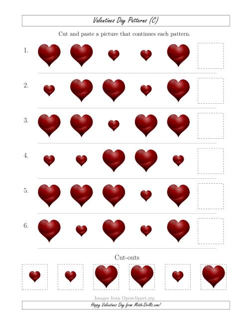 The Valentines Day Picture Patterns with Size Attribute Only (C) Math Worksheet