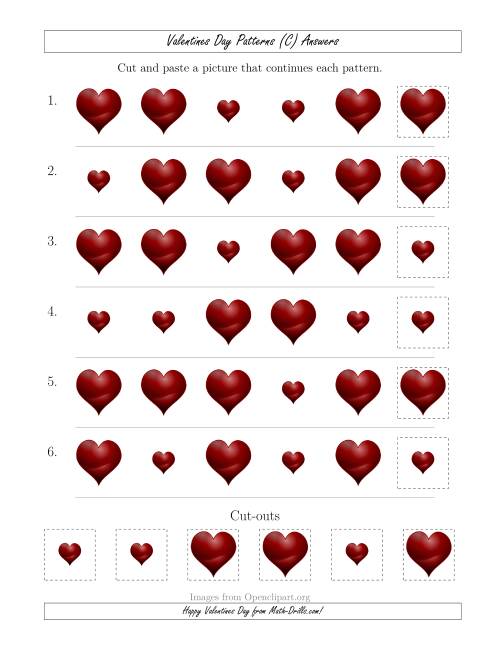 The Valentines Day Picture Patterns with Size Attribute Only (C) Math Worksheet Page 2