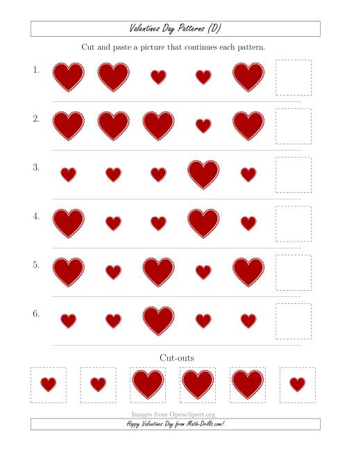 The Valentines Day Picture Patterns with Size Attribute Only (D) Math Worksheet