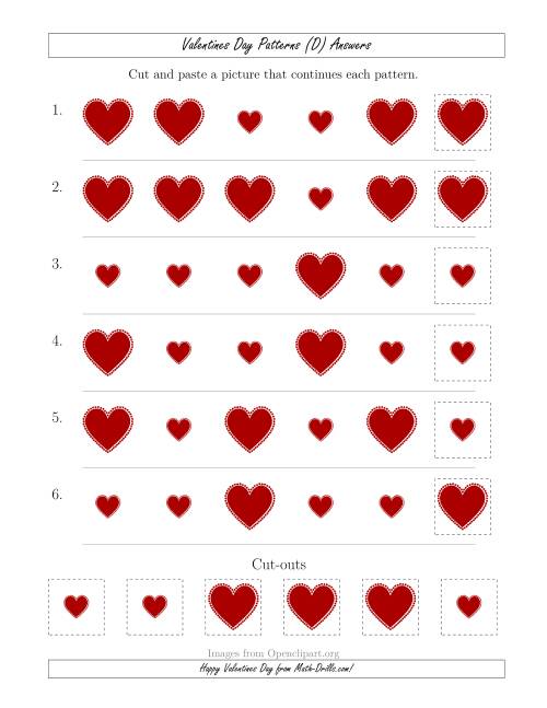 The Valentines Day Picture Patterns with Size Attribute Only (D) Math Worksheet Page 2