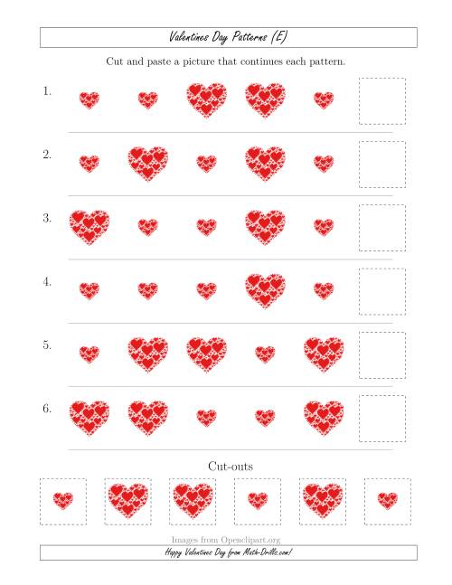 The Valentines Day Picture Patterns with Size Attribute Only (E) Math Worksheet