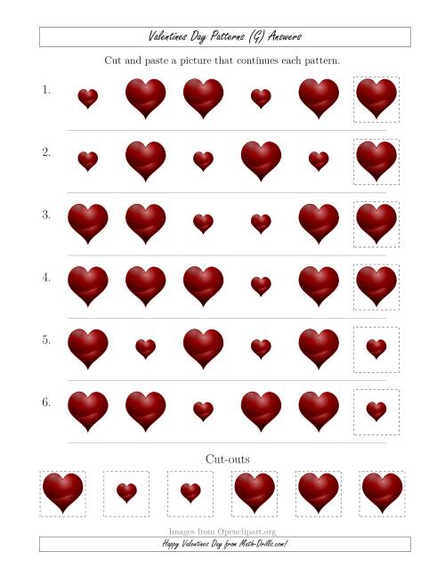 The Valentines Day Picture Patterns with Size Attribute Only (G) Math Worksheet Page 2