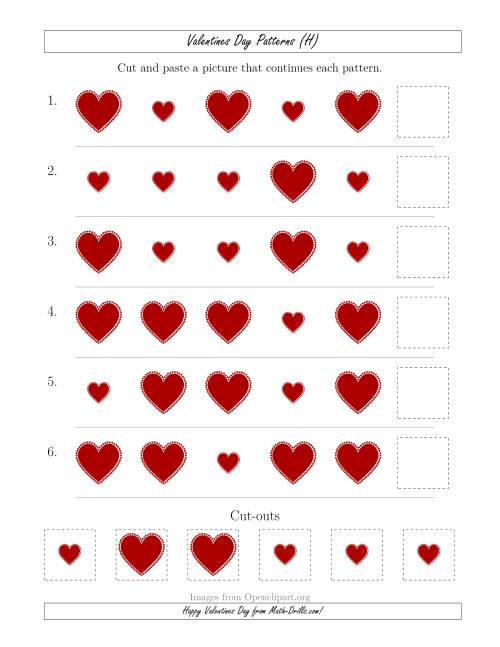 The Valentines Day Picture Patterns with Size Attribute Only (H) Math Worksheet