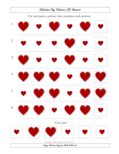 The Valentines Day Picture Patterns with Size Attribute Only (H) Math Worksheet Page 2