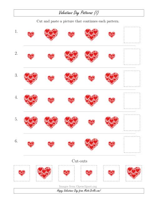 The Valentines Day Picture Patterns with Size Attribute Only (I) Math Worksheet