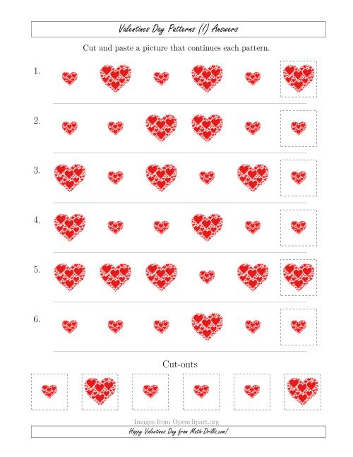 The Valentines Day Picture Patterns with Size Attribute Only (I) Math Worksheet Page 2