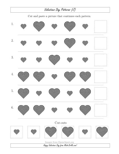 The Valentines Day Picture Patterns with Size Attribute Only (J) Math Worksheet