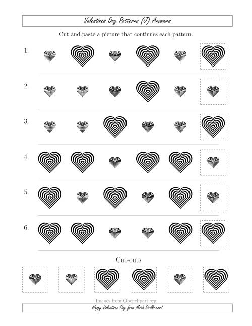 The Valentines Day Picture Patterns with Size Attribute Only (J) Math Worksheet Page 2